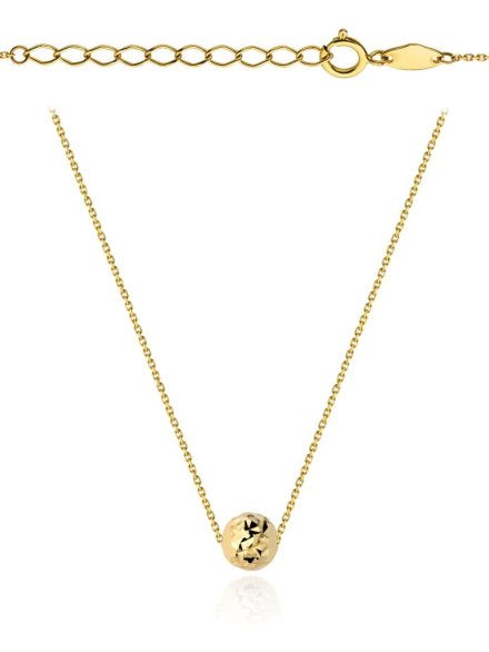 Naszyjnik z diamentowaną złotą kuleczką super lekki 42+3cm • Złoto 585 0.90 g 