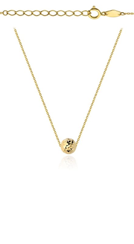 Naszyjnik z diamentowaną złotą kuleczką super lekki 42+3cm • Złoto 585 0.90 g 