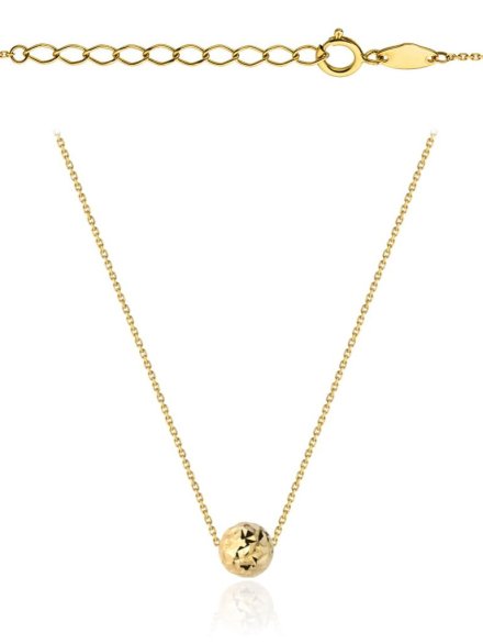 Naszyjnik z diamentowaną złotą kuleczką super lekki 47+3cm • Złoto 585 0.94 g 