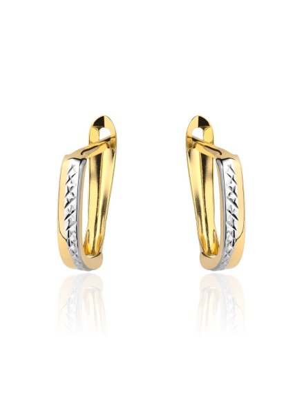 Kolczyki złote z diamentowaniem w dwóch kolorach złota • Złoto 585 0.81 g