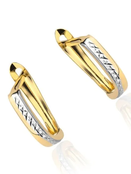 Kolczyki złote z diamentowaniem w dwóch kolorach złota • Złoto 585 0.82 g