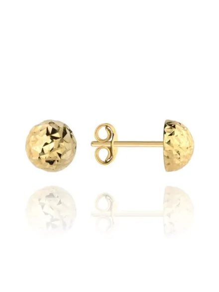 Kolczyki pół kulki śr. 7 mm na sztyfcie diamentowane super lekkie • Złoto 585 0.70 g