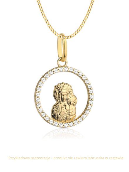 Złoty medalik Matka Boska z dzieciątkiem w kole wysadzanym cyrkoniami • Złoto 585 0.92 g