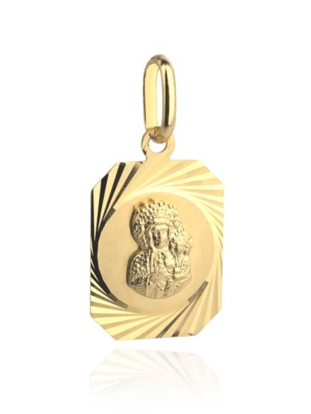 Złoty Medalik Matka Boska z dzieciątkiem w kształcie prostokąta diamentowanego na bokach • Złoto 585 1.01 g