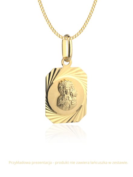 Złoty Medalik Matka Boska z dzieciątkiem w kształcie prostokąta diamentowanego na bokach • Złoto 585 1.01 g