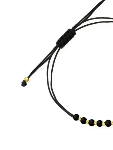 Bransoletka przeplatane diamentowane i czarne kuleczki na czarnym sznurku • Złoto 585 0.68 g