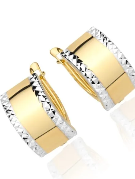 Kolczyki złote szerokie diamentowane na obu brzegach dwa kolory złota • Złoto 585 1.88 g
