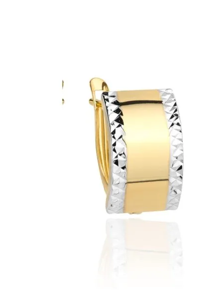 Kolczyki złote szerokie diamentowane na obu brzegach dwa kolory złota • Złoto 585 1.88 g