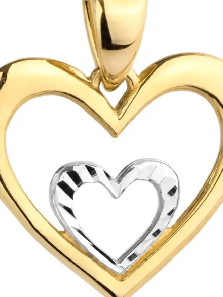 Zawieszka złote serce z serduszkiem diamentowanym z białego złota w środku • Złoto 585 0.46 g