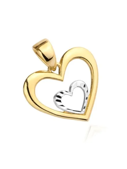 Zawieszka złote serce z serduszkiem diamentowanym z białego złota w środku • Złoto 585 0.43 g
