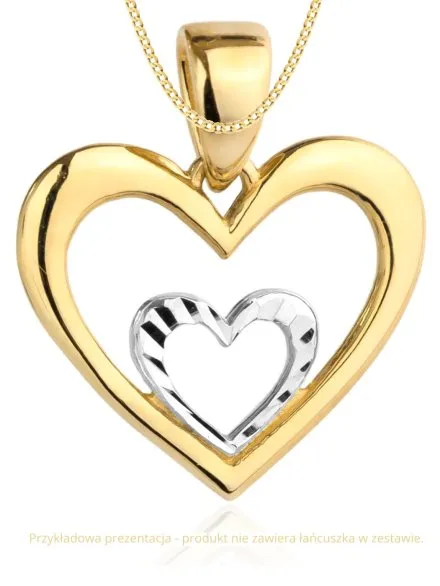 Zawieszka złote serce z serduszkiem diamentowanym z białego złota w środku • Złoto 585 0.43 g