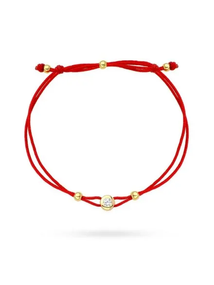 Bransoletka złote kółko z centralnym kamykiem na czerwonym sznurku  • Złoto 585 0.83 g