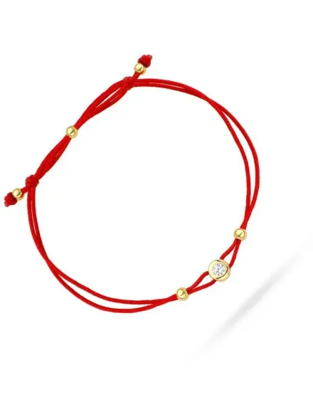 Bransoletka złote kółko z centralnym kamykiem na czerwonym sznurku  • Złoto 585 0.83 g