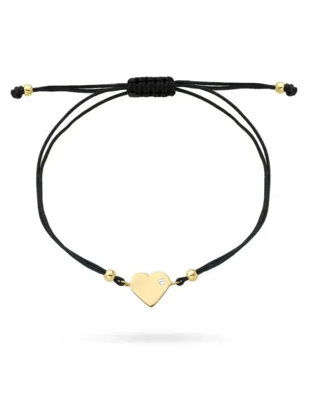 Bransoletka złote serce z cyrkonią na czarnym sznurku • Złoto 585 0.86 g