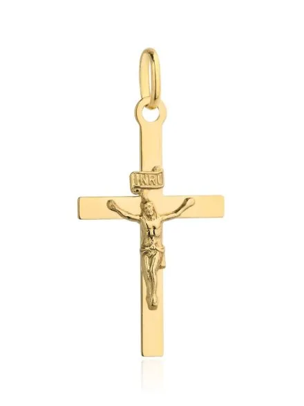 Złoty krzyżyk gładki z wizerunkiem Jezusa • Złoto 585 0.92 g