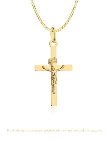 Złoty krzyżyk gładki z wizerunkiem Jezusa • Złoto 585 0.92 g