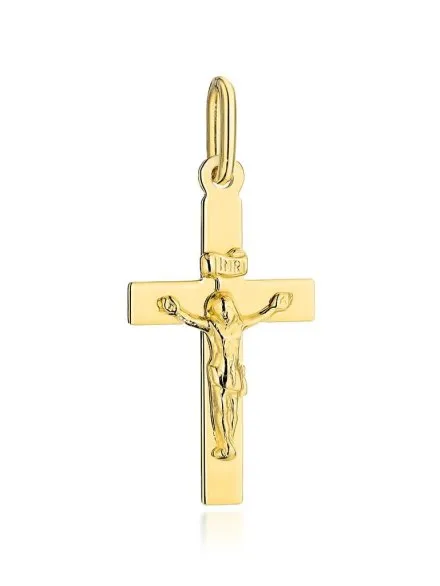 Złoty krzyżyk gładki z wizerunkiem Jezusa mały • Złoto 585 0.79 g