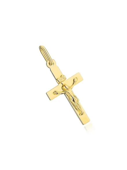 Złoty krzyżyk gładki z wizerunkiem Jezusa mały • Złoto 585 0.79 g