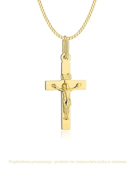 Złoty krzyżyk gładki z wizerunkiem Jezusa mały • Złoto 585 0.79 g