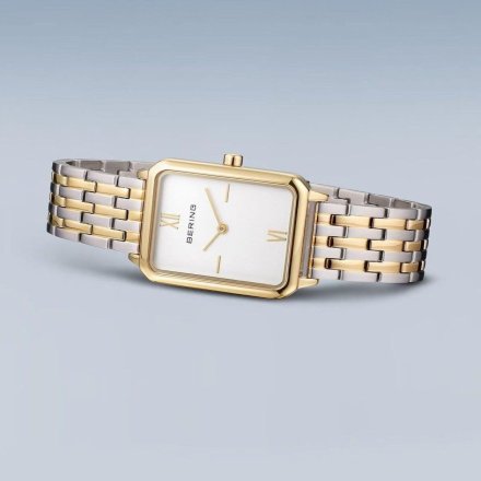Bering Classic zegarek damski prostokąt srebrno-złoty 17423-714