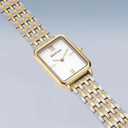 Bering Classic zegarek damski prostokąt srebrno-złoty 17423-714