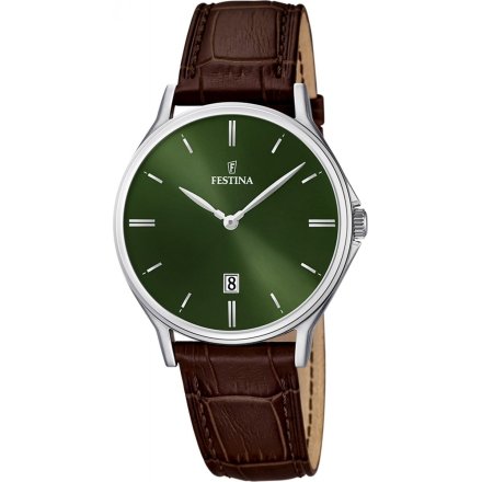 Festina Classic Zegarek Męski srebrny z brązowym paskiem 16745/6