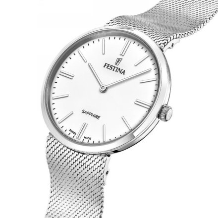 Festina Grace Swiss Made Zegarek Męski ze srebrną tarczą na bransolecie 20074/1