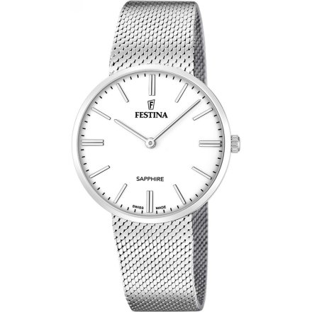 Festina Grace Swiss Made Zegarek Męski ze srebrną tarczą na bransolecie 20074/1