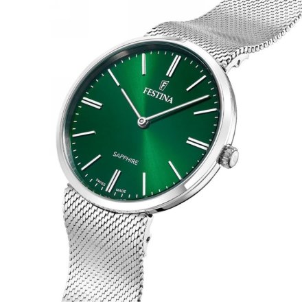 Festina Grace Swiss Made Zegarek Męski z zieloną tarczą na bransolecie 20074/3