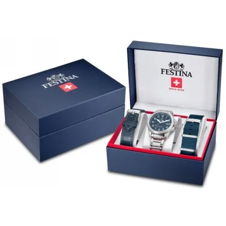 Festina Field Swiss Made Zegarek Męski z niebieską tarczą + 2 paski 20081/2