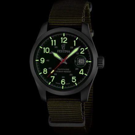 Festina Field Swiss Made Zegarek Męski srebrny z zielonym paskiem 20082/2