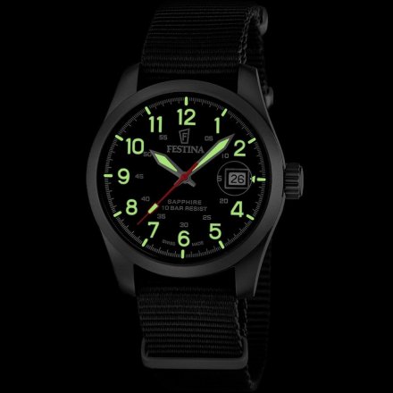 Festina Field Swiss Made Zegarek Męski srebrny z czarnym paskiem 20082/3