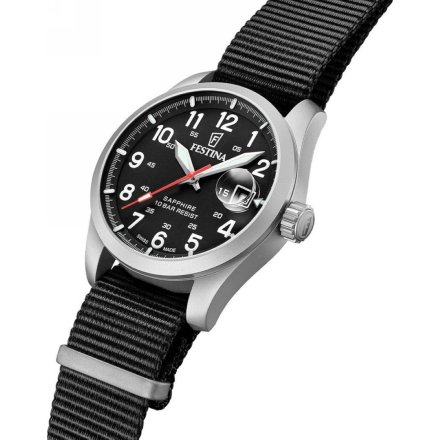 Festina Field Swiss Made Zegarek Męski srebrny z czarnym paskiem 20082/3