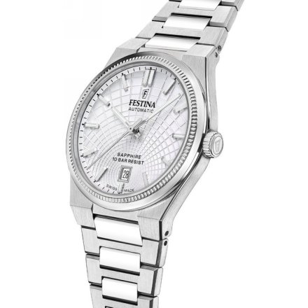 Festina Swiss Made Automatic Zegarek Męski ze srebrną tarczą na bransolecie 20083/1