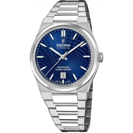 Festina Swiss Made Automatic Zegarek Męski z niebieską tarczą na bransolecie 20083/2