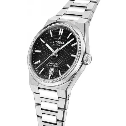 Festina Swiss Made Automatic Zegarek Męski z czarną tarczą na bransolecie 20083/4