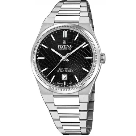 Festina Swiss Made Automatic Zegarek Męski z czarną tarczą na bransolecie 20083/4