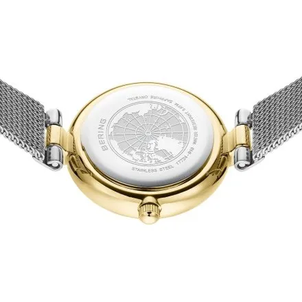 Bering Classic zegarek damski srebrno-złoty na bransolecie mesh 17724-010