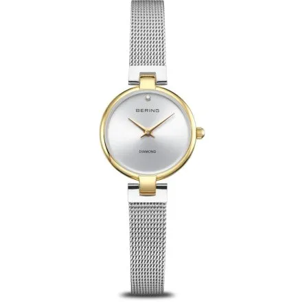 Bering Classic zegarek damski srebrno-złoty na bransolecie mesh 17724-010