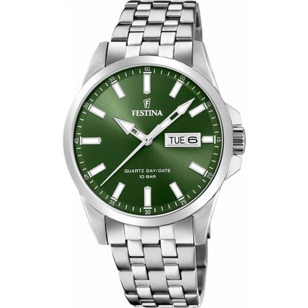 Festina Classic Zegarek Męski z zieloną tarczą na bransolecie 20357/5