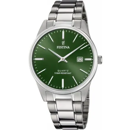 Festina Classic Zegarek Męski na bransolecie z zieloną tarczą 20511/5 