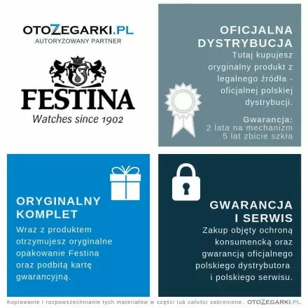 Festina Madmoiselle Zegarek Damski Srebrny z niebieską tarczą 20600/A