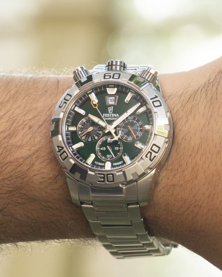 Festina The Originals Zegarek Męski na bransolecie z zieloną tarczą 20743/2