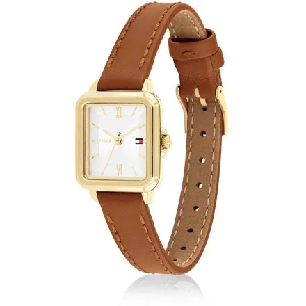 Tommy Hilfiger MIA zegarek damski złoty kwadrat na brązowym pasku 1782859 