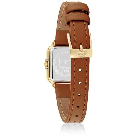Tommy Hilfiger MIA zegarek damski złoty kwadrat na brązowym pasku 1782859 