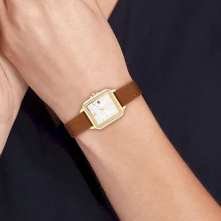 Tommy Hilfiger MIA zegarek damski złoty kwadrat na brązowym pasku 1782859 