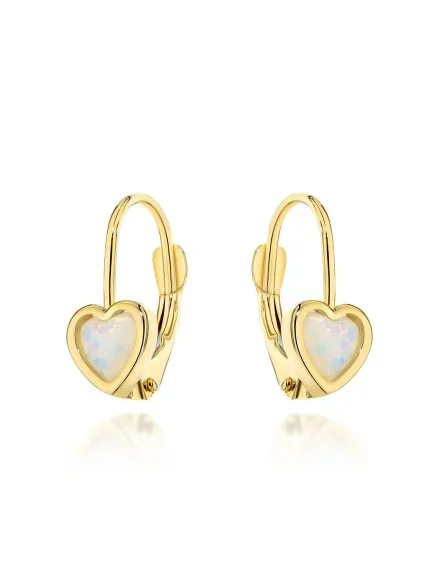 Kolczyki złote serduszka z opalitem na angielskim zapięciu • Złoto 585 1.29 g