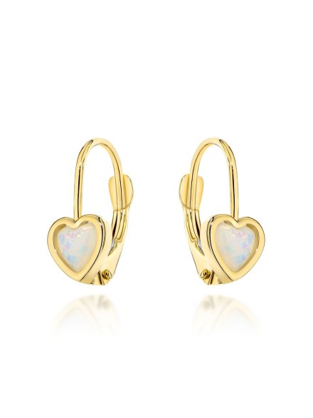 Kolczyki złote serduszka z opalitem na angielskim zapięciu • Złoto 585 1.31 g