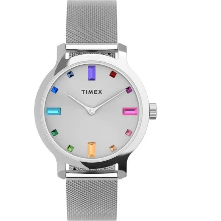 Timex City Transcend TW2U92900 srebrny zegarek damski kolorowe kryształy