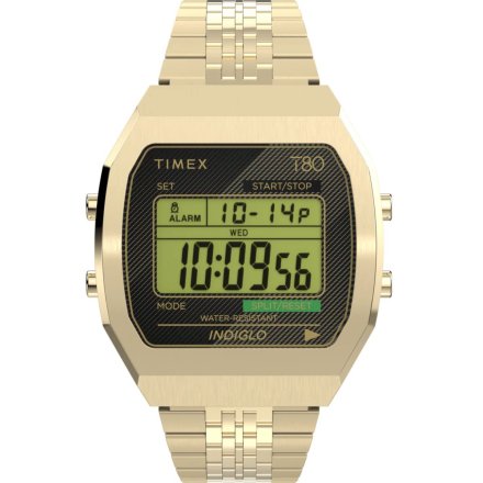 Timex T80 TW2V74300 retro złoty zegarek na bransolecie z wyświetlaczem